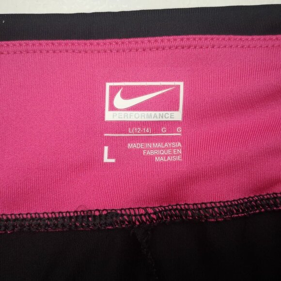 Nike Performance Ladies Size Large Straight Legs Black w/ Pink Yoga Pants - Picture 3 of 9
